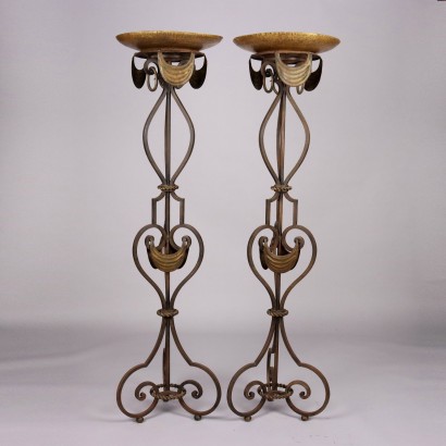 Pair of Antique Floor Torch Holders Iron Italy XX Century