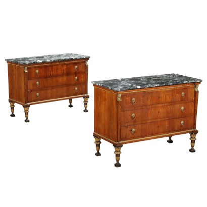 Paire de Commodes Empire Anciennes en Noyer XIXe Siècle