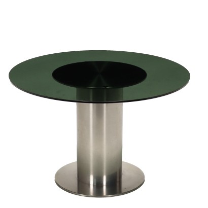 Table Ronde Vintage en Aluminium Plateau en Verre des Années 60-70