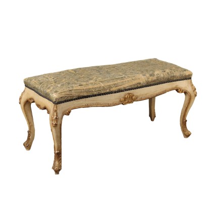 Banc Ancien en Style Baroque Bois Assise Rembourrée XIXe Siècle