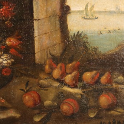 Still life painting with flowers and fruit,Still life with flowers and fruit