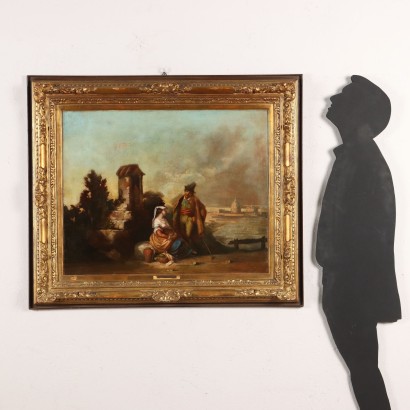 Gemälde von Achille Vertunni, Landschaft mit Figuren, Achille Vertunni, Achille Vertunni, Achille Vertunni, Achille Vertunni, Achille Vertunni, Achille Vertunni, Achille Vertunni (Neapel 1826 – Rom, 1897) war ein italienischer Maler. Er wurde 1826 in Neapel geboren und studierte das Königliche Institut der Schönen Künste in Neapel unter der Leitung von Gabriele Smargiassi.nAuf der Bourbon-Ausstellung von 1851 wurde er mit dem Maler Nicola Palizzi ex aequo ausgezeichnet und 1853 zog er nach Rom.nSeine frühen Themen waren von historischen Ereignissen inspiriert, aber er Bald wandte er sich der Landschaft zu, die ab den 1870er Jahren fast ausschließlich zum Thema seiner Gemälde wurde. Charakteristisch sind die Sonnenuntergänge über der römischen Landschaft und den pontinischen Sümpfen (oft belebt von Kuhhirten und Büffelherden). gefunden in der Nationalgalerie für moderne Kunst in Rom, in der Galerie für moderne Kunst in Florenz und in der Galerie für moderne Kunst in Turin. In seinem reifen Alter war sein Atelier in Rom ein Bezugspunkt für viele römische Kritiker und Künstler. Er starb 1897 in Rom. Achille Vertunni (Neapel 1826 – Rom, 1897) war ein italienischer Maler. 1826 wurde er in Neapel geboren und besuchte das Königliche Institut der Schönen Künste in Neapel unter der Leitung von Gabriele Smargiassi 1851 wurde er ex aequo mit dem Maw Nicola Palizzi ausgezeichnet und 1853 zog er nach en waren von historischen Ereignissen inspiriert, doch bald wandte er sich der Landschaft zu, die ab den 1870er Jahren zum fast ausschließlichen Thema seiner Gemälde wurde. Charakteristisch sind die Sonnenuntergänge über der römischen Landschaft und den pontinischen Sümpfen (oft belebt von Kuhhirten und Büffelherden). Er nahm an der Wiener Ausstellung 1873, der Pariser Weltausstellung 1878 und der Internationalen Ausstellung Rom 1883 teil. Seine Werke finden sich in der Nationalgalerie Moderne Kunst in Rom, in der Galerie für moderne Kunst in Florenz und in der Galerie für moderne Kunst in Turin. Achille Vertunni (Neapel 1826 – Rom, 1897) war ein italienischer Maler, der 1826 in Neapel geboren wurde Auf der Bourbon-Ausstellung von 1851 wurde er mit dem Maler Nicola Palizzi ausgezeichnet und zog 1853 nach Rom. Seine frühen Themen waren von historischen Ereignissen inspiriert, doch er wandte sich bald darauf zu die Landschaft, die ab den 1870er Jahren zum fast ausschließlichen Thema seiner Gemälde wurde. Charakteristisch sind die Sonnenuntergänge über der römischen Landschaft und den Pontinischen Sümpfen (oft belebt durch Kuhhirten und Büffelherden). gefunden in der Nationalgalerie für moderne Kunst in Rom, in der Galerie für moderne Kunst in Florenz und in der Galerie für moderne Kunst in Turin. In seinem reifen Alter war sein Atelier in Rom ein Bezugspunkt für viele römische Kritiker und Künstler. nEr starb 1897 in Rom.,Achille Vertunni (Neapel 1826 – Rom, 1897) war ein italienischer Maler.nEr wurde 1826 in Neapel geboren und besuchte das Königliche Institut der Schönen Künste in Neapel unter der Leitung von Gabriele Smargiassi.nAuf der Bourbon- Ausstellung von 1851 wurde er ex aequo mit dem Maler Nicola Palizzi ausgezeichnet und 1853 zog er nach Rom. Seine frühen Themen waren von historischen Ereignissen inspiriert, doch bald wandte er sich der Landschaft zu, die ab den 1870er Jahren zum fast ausschließlichen Thema seiner Gemälde wurde . Charakteristisch sind die Sonnenuntergänge über der römischen Landschaft und den pontinischen Sümpfen (oft belebt von Kuhhirten und Büffelherden). Er nahm an der Wiener Ausstellung 1873, der Pariser Weltausstellung 1878 und der Internationalen Ausstellung Rom 1883 teil. Seine Werke finden sich in der Nationalgalerie Moderne Kunst in Rom, in der Galerie für moderne Kunst in Florenz und in der Galerie für moderne Kunst in Turin (1826 – Rom, 1897) war ein italienischer Maler, der 1826 bei Achille Vertunni verkehrte