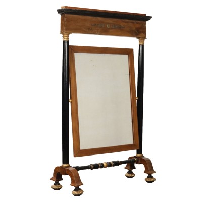 Antique Empire Cheval Mirror Walnut Italy XIX Century