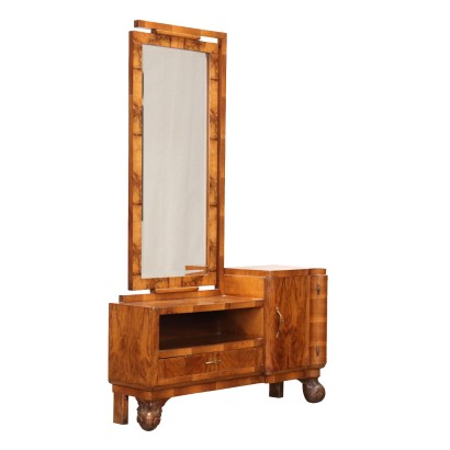 Vintage 1940s-50s Vanity Table Burl Veneer with Mirror