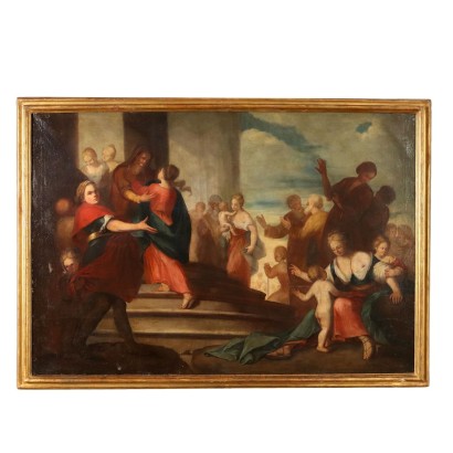 Antique Painting with Religious Subject Oil on Canvas XVIII Century