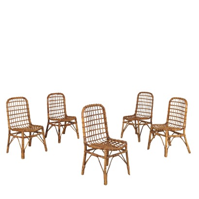 Groupe de 5 Chaises Vintage en Bambou Italie Années 80