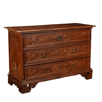 Commode Baroque Ancienne en Noyer Peuplier du XVIIIe Siècle