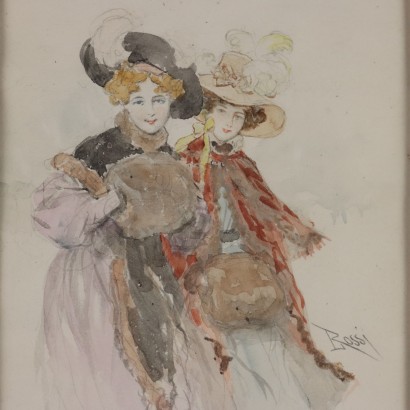 Watercolor Portrait of two Young Women