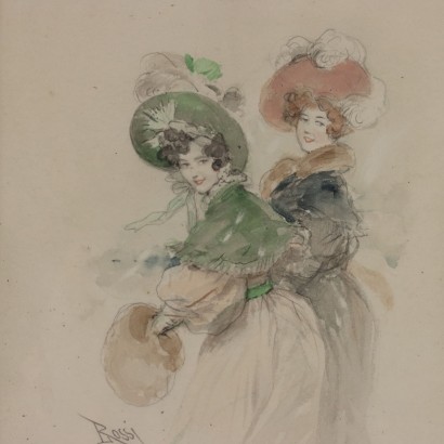 Aquarelle Portrait de deux jeunes femmes