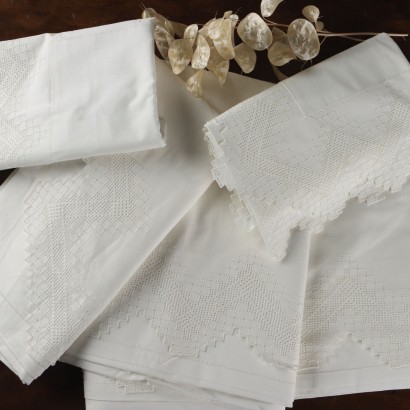 antiques, sheets, antique sheets, ancient sheets, ancient Italian sheets, antique sheets, neoclassical sheets, 19th century sheets, double sheet with 2 pillowcases