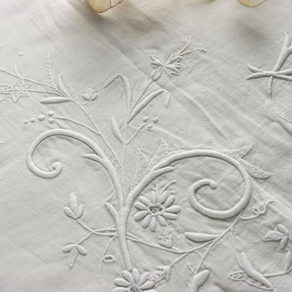 antiquités, draps, draps anciens, draps anciens, draps italiens anciens, draps anciens, draps néoclassiques, draps 19ème siècle, drap double avec broderie fine 0a