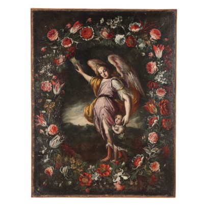 Guardian Angel Painting in Wreath of%2,Guardian Angel in Flower Wreath,Guardian Angel Painting in Wreath of%2 ... guardian in Wreath of%2,Painted Guardian Angel in Wreath of%2,Painted Guardian Angel in Wreath of%2