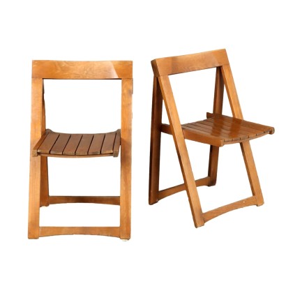 Pair of Vintage 1960s Folding Chairs Wood Italy