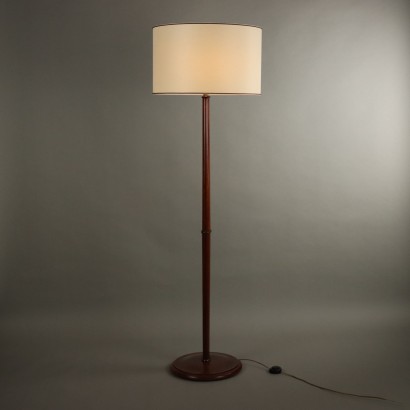 Lampadaire Vintage en Hêtre Laiton Tissu Italie Années 50-60