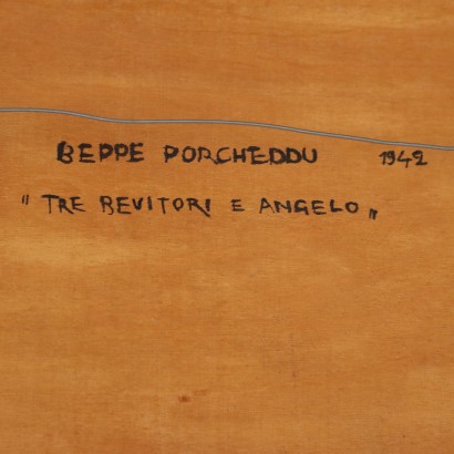 Peinture de Beppe Porcheddu,Trois buveurs et un ange,Giuseppe Porcheddu,Giuseppe Porcheddu,Giuseppe Porcheddu,Giuseppe Porcheddu,Giuseppe Porcheddu,Giuseppe Porcheddu,Giuseppe Porcheddu