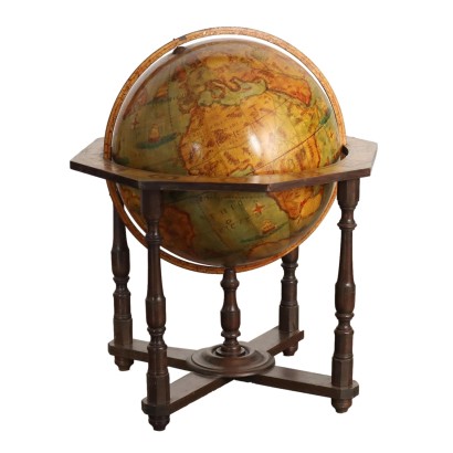 Globe Ancien en Bois Italie du XXe Siècle