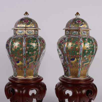 Pair of Porcelain Vases with Stand