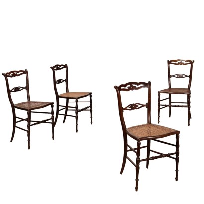 Groupe de 4 Chaises Anciens en Érable Paille XIXe-XXe Siècle