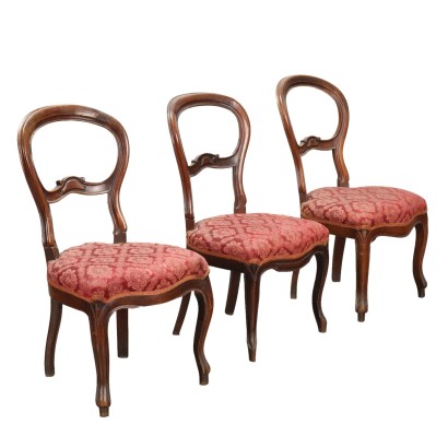 Groupe de 3 Chaises Louis Philippe Anciennes Noyer du XIXe Siècle