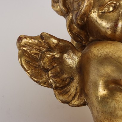 Putto Musicien en Bois Sculpté et