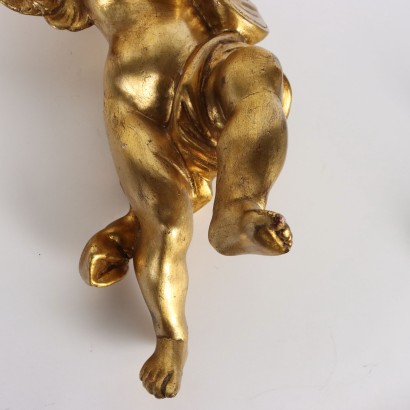 Putto Musicien en Bois Sculpté et