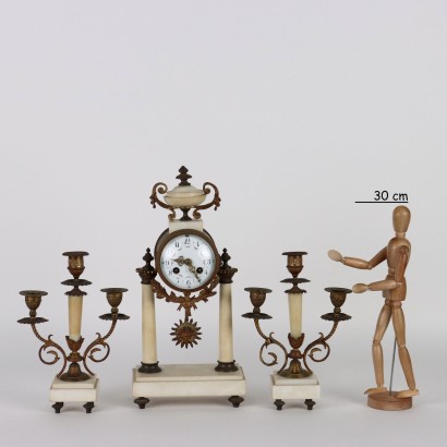 Triptych Clock in Bronze and Bi Marble