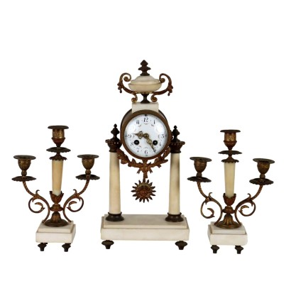 Triptych Clock in Bronze and Bi Marble