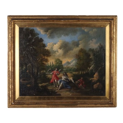 Tableau Ancien avec Sujét Sacré Huile sur Toile XVIIe Siècle