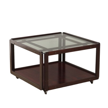 Table Basse Vintage Double Plateau Verre Bois Années 70