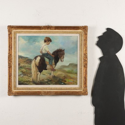 Painting by Rialdo Guizzardi,Child on the pony,Rialdo Guizzardi,Rialdo Guizzardi,Rialdo Guizzardi