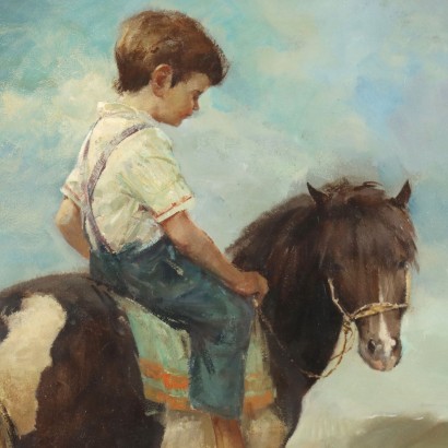 Peinture de Rialdo Guizzardi,Enfant sur le poney,Rialdo Guizzardi,Rialdo Guizzardi,Rialdo Guizzardi