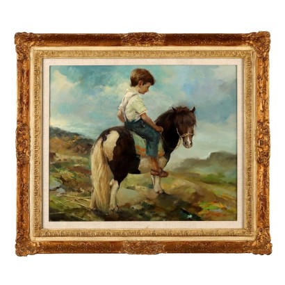 Painting by Rialdo Guizzardi,Child on the pony,Rialdo Guizzardi,Rialdo Guizzardi,Rialdo Guizzardi