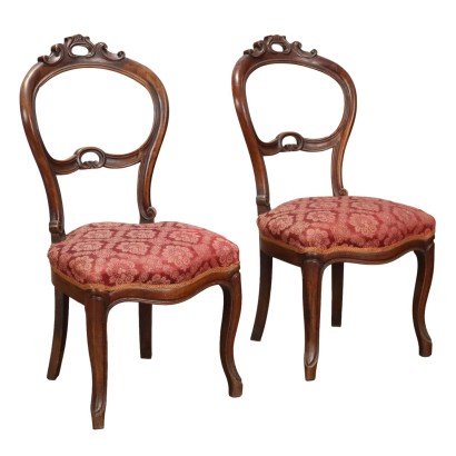 Paire de Chaises Anciennes Louis Philippe Noyer Italie XIXe Siècle