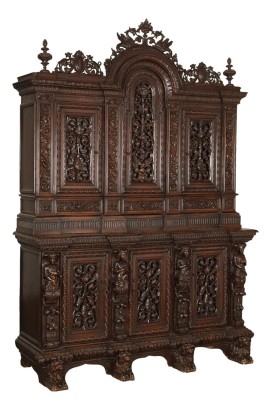 Antique Neo-Renaissance Cupboard Double Top Walnut XIX Century