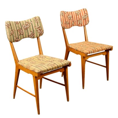 Paire de Chaises Vintage en Hêtre Tissu Italie Années 1950