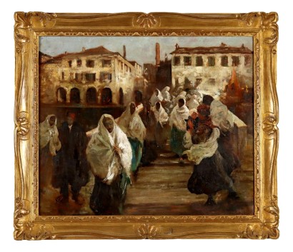 Urban view painting with figures