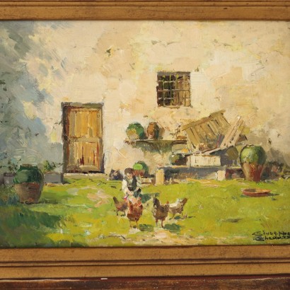 Pintura de Giuseppe Gheduzzi,Campesina con gallinas,Giuseppe Gheduzzi,Giuseppe Gheduzzi,Giuseppe Gheduzzi,Giuseppe Gheduzzi