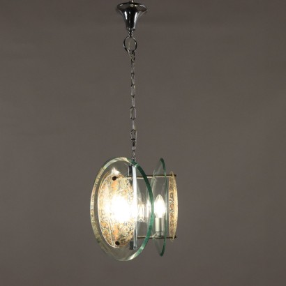 Vintage 1960s Suspension Lamp Glass Metal Italy