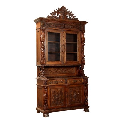 Antique Neo-Renaissance Cupboard Double Top Walnut '900