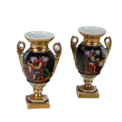 Paire de Vases Anciens en Style Empire Porcelaine France XIXe Siècle