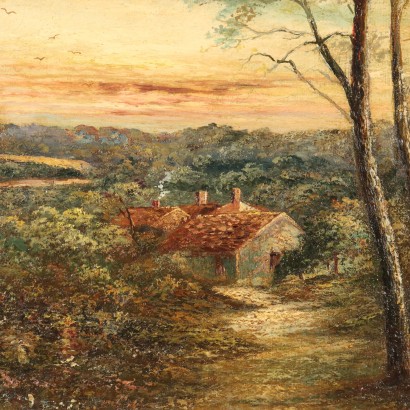 Painting Landscape with Farmhouses,Woodland Landscape with Farmhouses