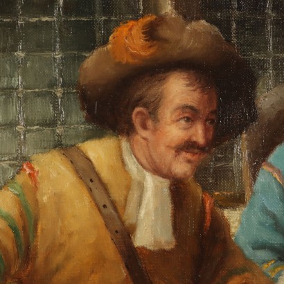 Peinture d'intérieur avec personnages, scène d'intérieur avec personnages