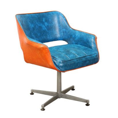 Fauteuil Pivotant Vintage Simili Cuir Aluminium Années 60-70