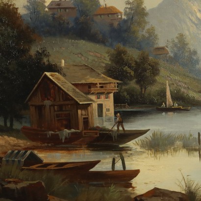 Landscape Painting with House on the Lake,Landscape Painting with House on the Lake