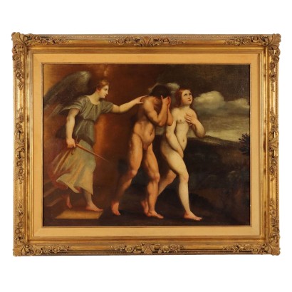 Antique Painting with Religious Subject Oil on Canvas XVIII Century