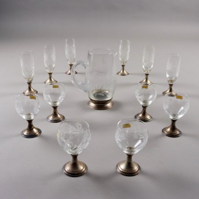 Antique Glass Set Crystal Cer-Ve and Silver Ferza XX Century