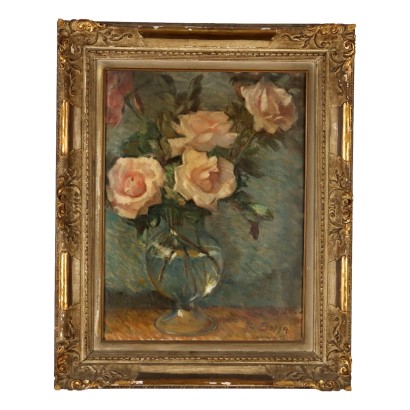 Peinture de Roberto Borsa,Fleur dans un vase,Roberto Borsa,Roberto Borsa,Roberto Borsa,Roberto Borsa