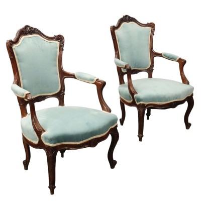 antiquités, fauteuil, fauteuils anciens, fauteuil ancien, fauteuil italien ancien, fauteuil ancien, fauteuil néoclassique, fauteuil 19ème siècle, Paire de fauteuils de style rococo