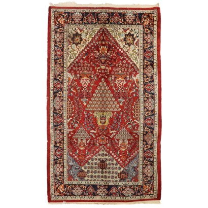 Antique Lahore Carpet Cotton Wool Thin Knot India 110 x 63 In