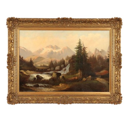 Tableau Ancien Paysage Huile sur Toile Europe XIXe Siècle